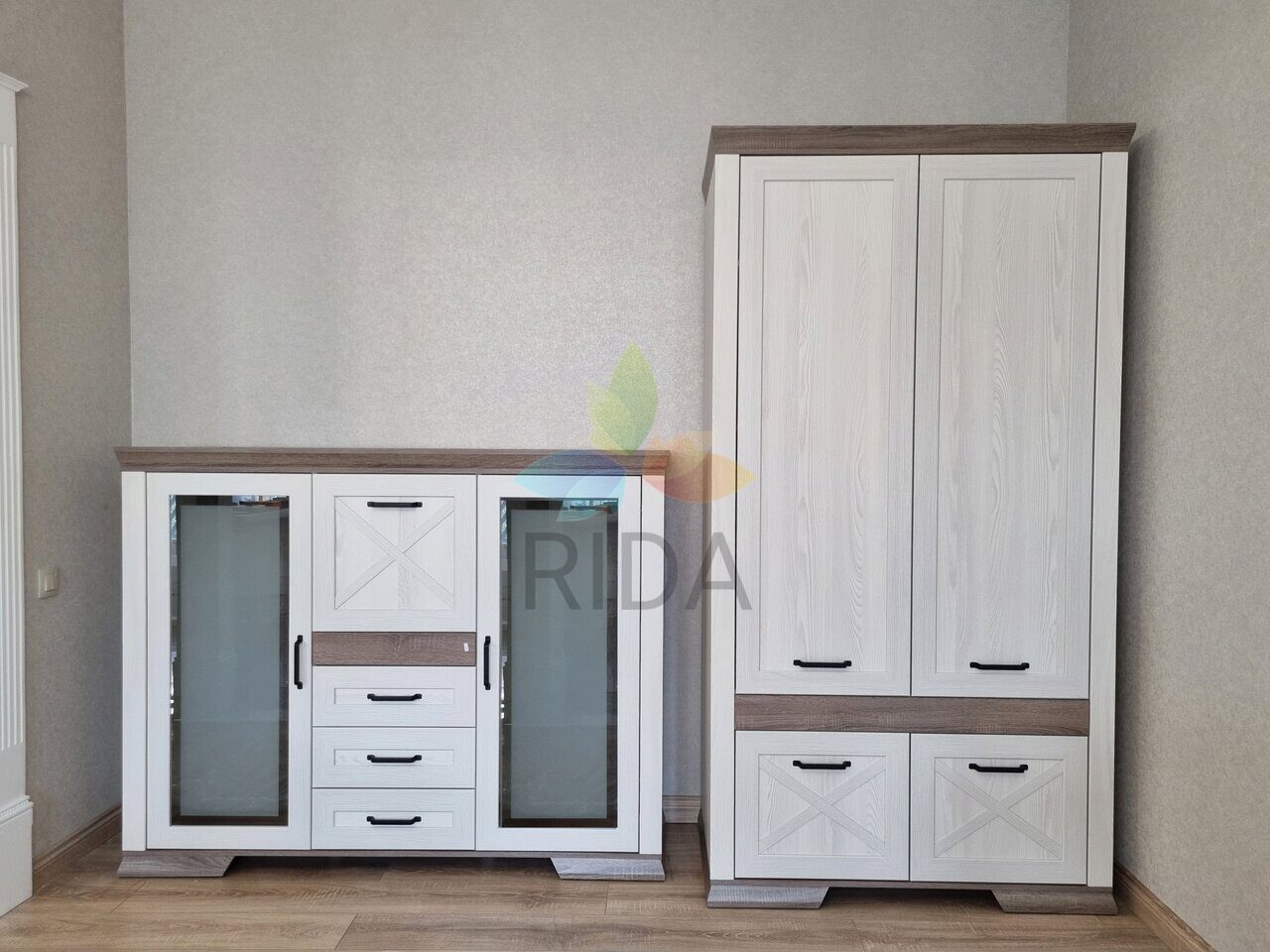 Комод 2в 1дв 3ящ Марсель KOM2W3S1K, Ясень Снежный/Дуб Сонома Темный