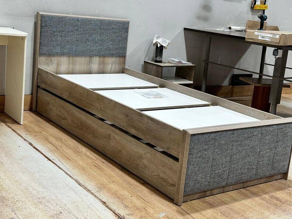 Кровать с мягким изголовьем Этна, Дуб Эндгрейн | 90х200 см